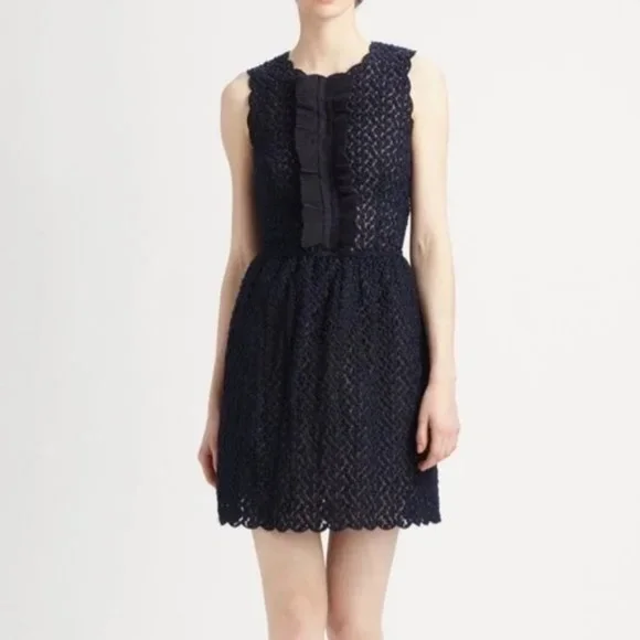 chinese dress ladies Red Valentino Pleated Mini Dress with Lace Hem in Black – MSA Haute Couture main image 0